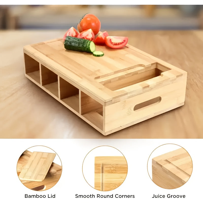 Bamboo Cutting Board | Kitchen Prep Station with Storage Trays & Graters