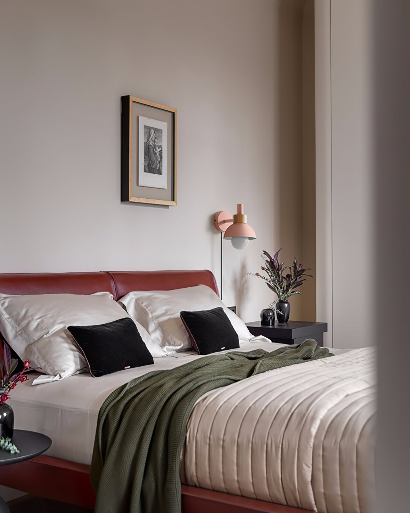 Classic Wall Light | Curved Arm Dome Shade Plug In Sconce