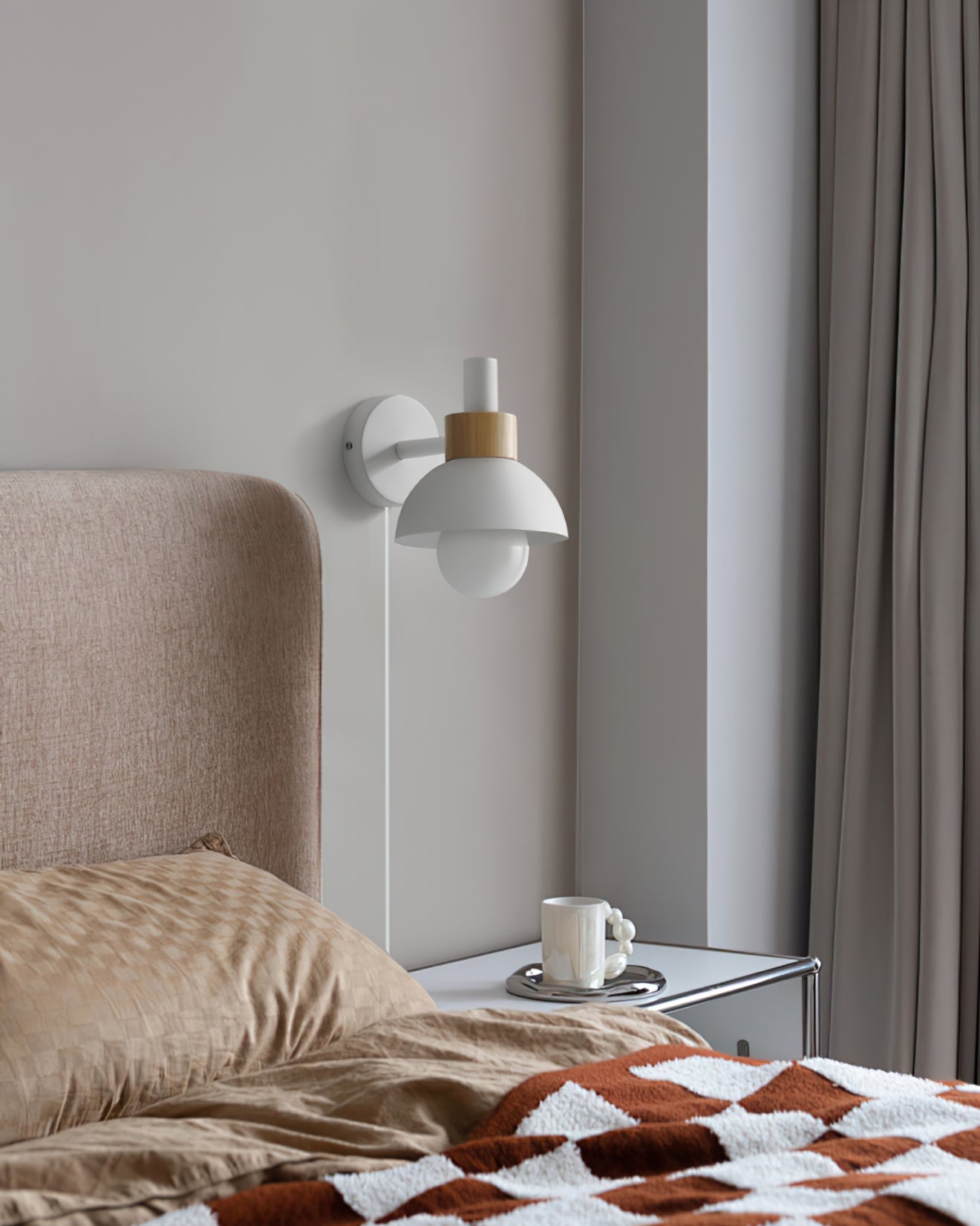 Classic Wall Light | Curved Arm Dome Shade Plug In Sconce
