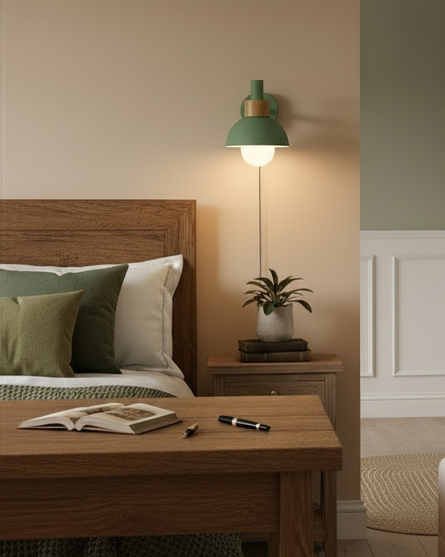 Classic Wall Light | Curved Arm Dome Shade Plug In Sconce