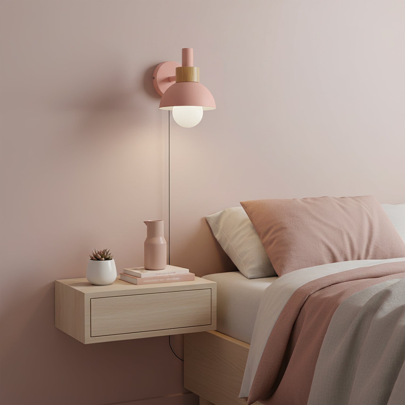 Classic Wall Light | Curved Arm Dome Shade Plug In Sconce
