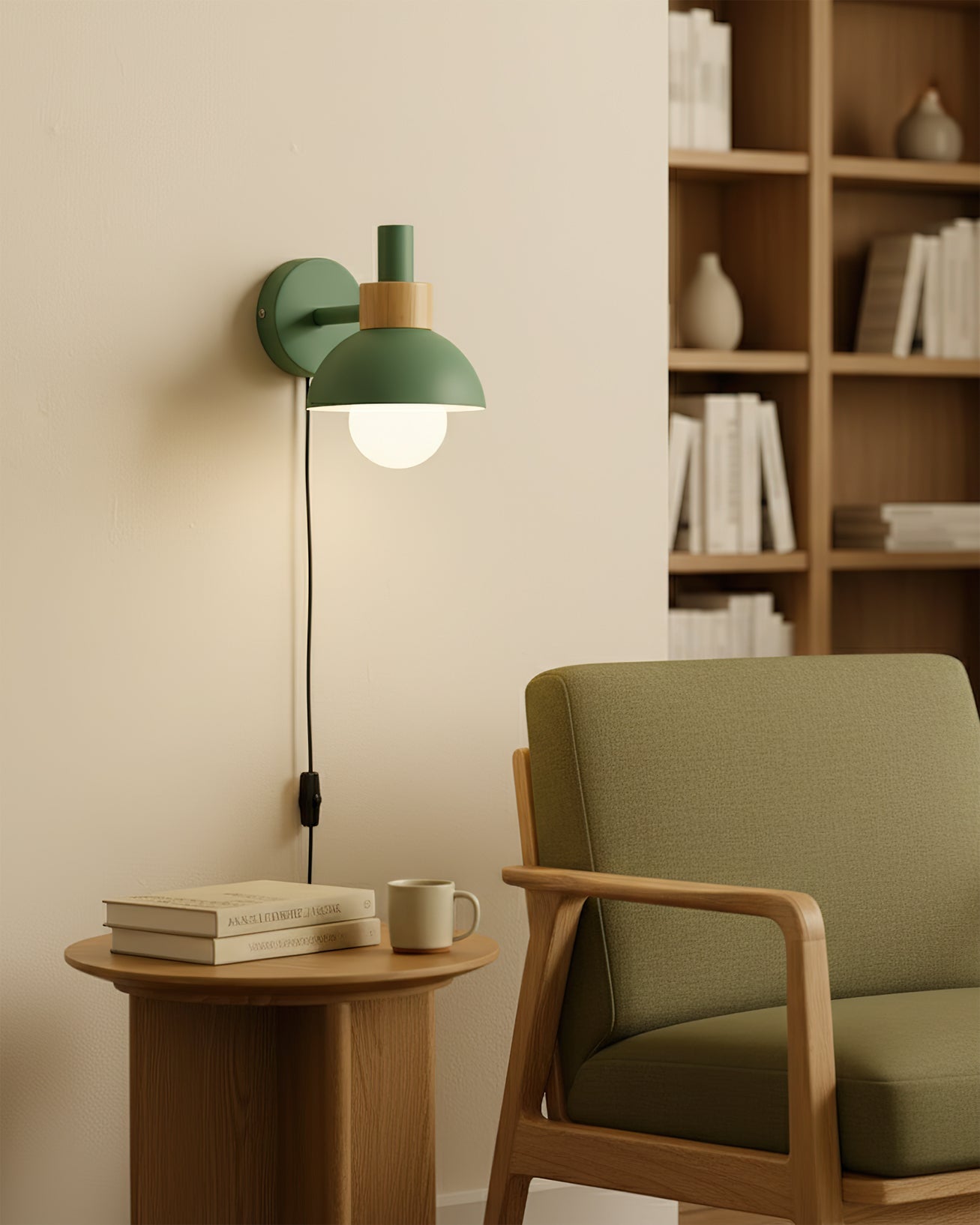 Classic Wall Light | Curved Arm Dome Shade Plug In Sconce