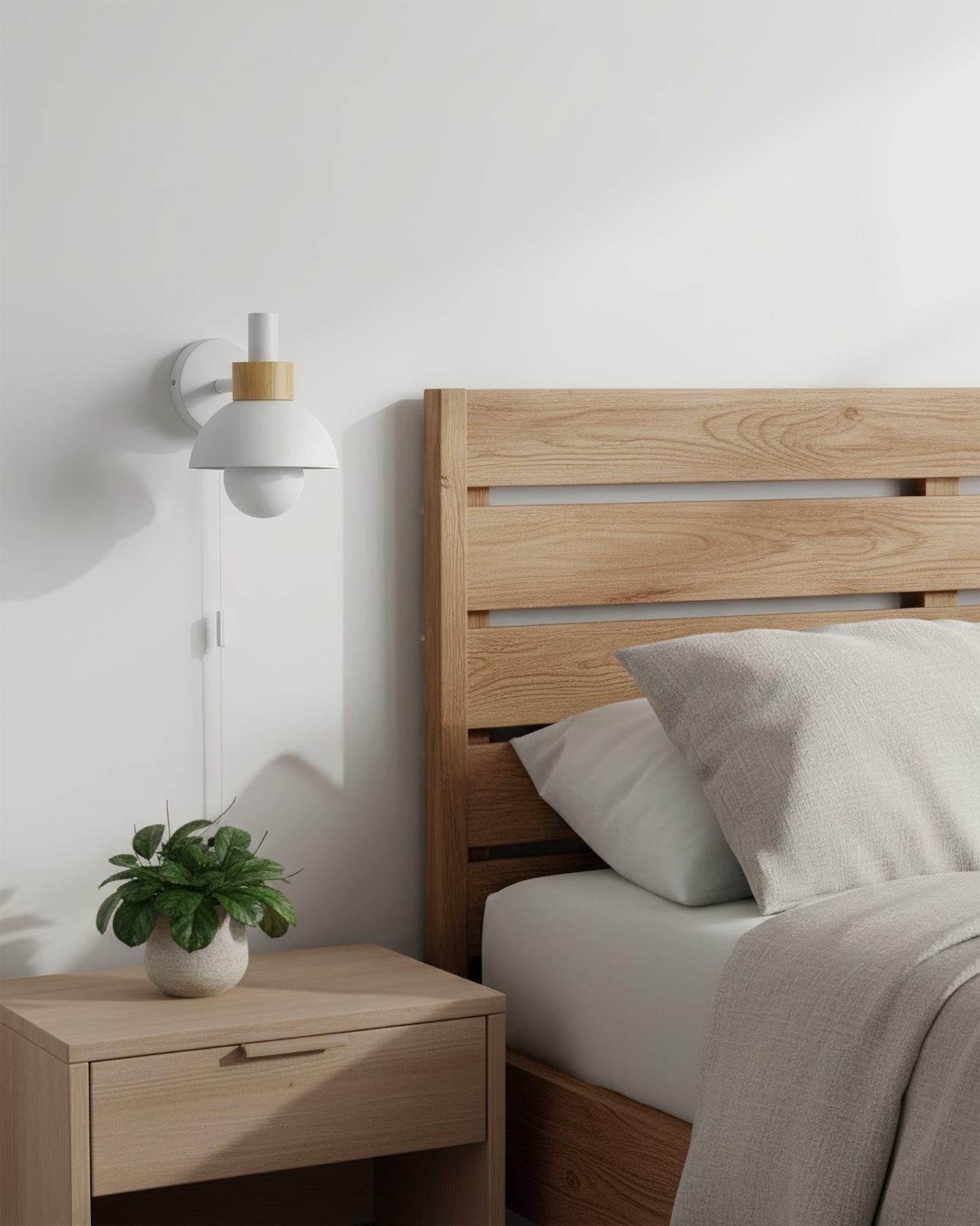 Classic Wall Light | Curved Arm Dome Shade Plug In Sconce