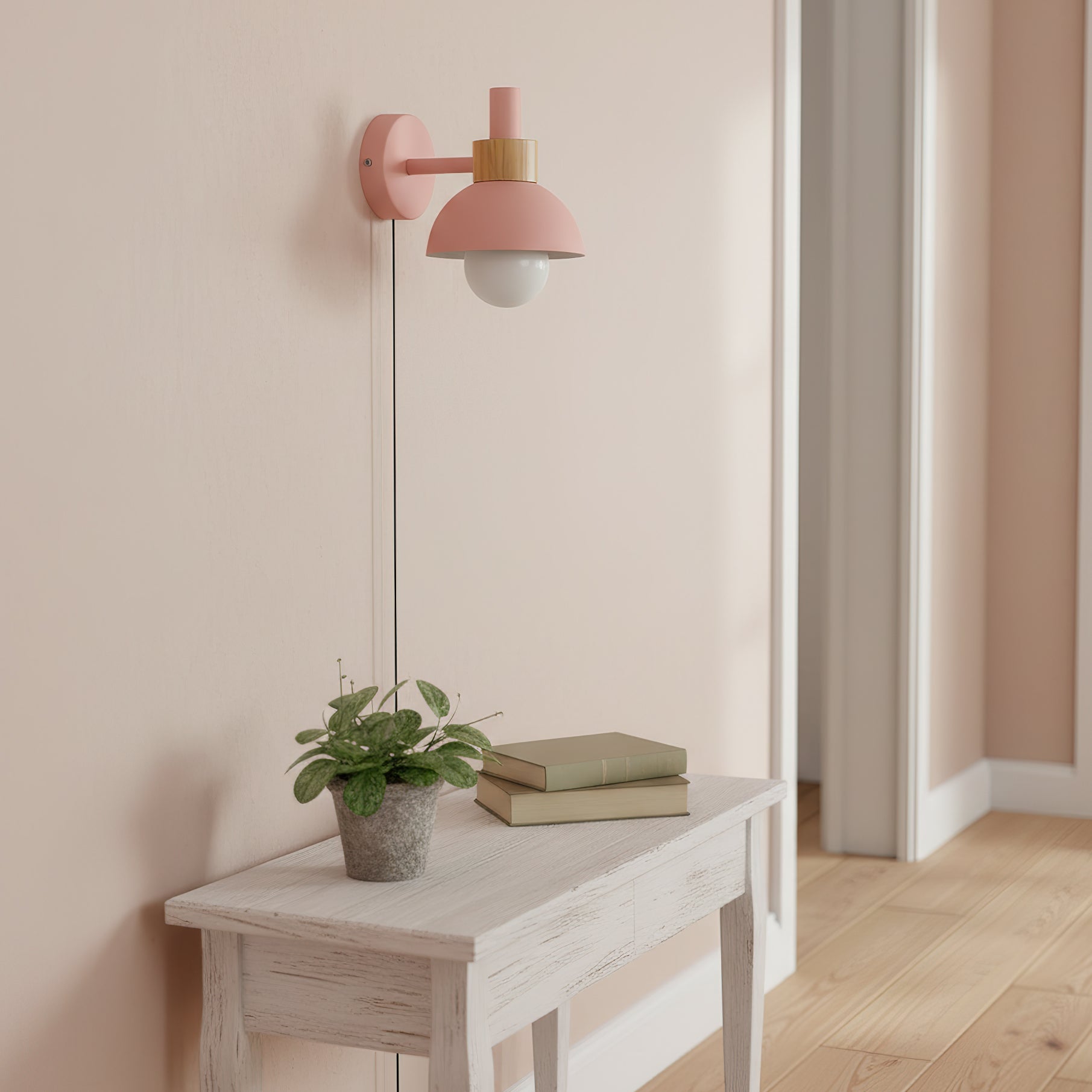 Classic Wall Light | Curved Arm Dome Shade Plug In Sconce