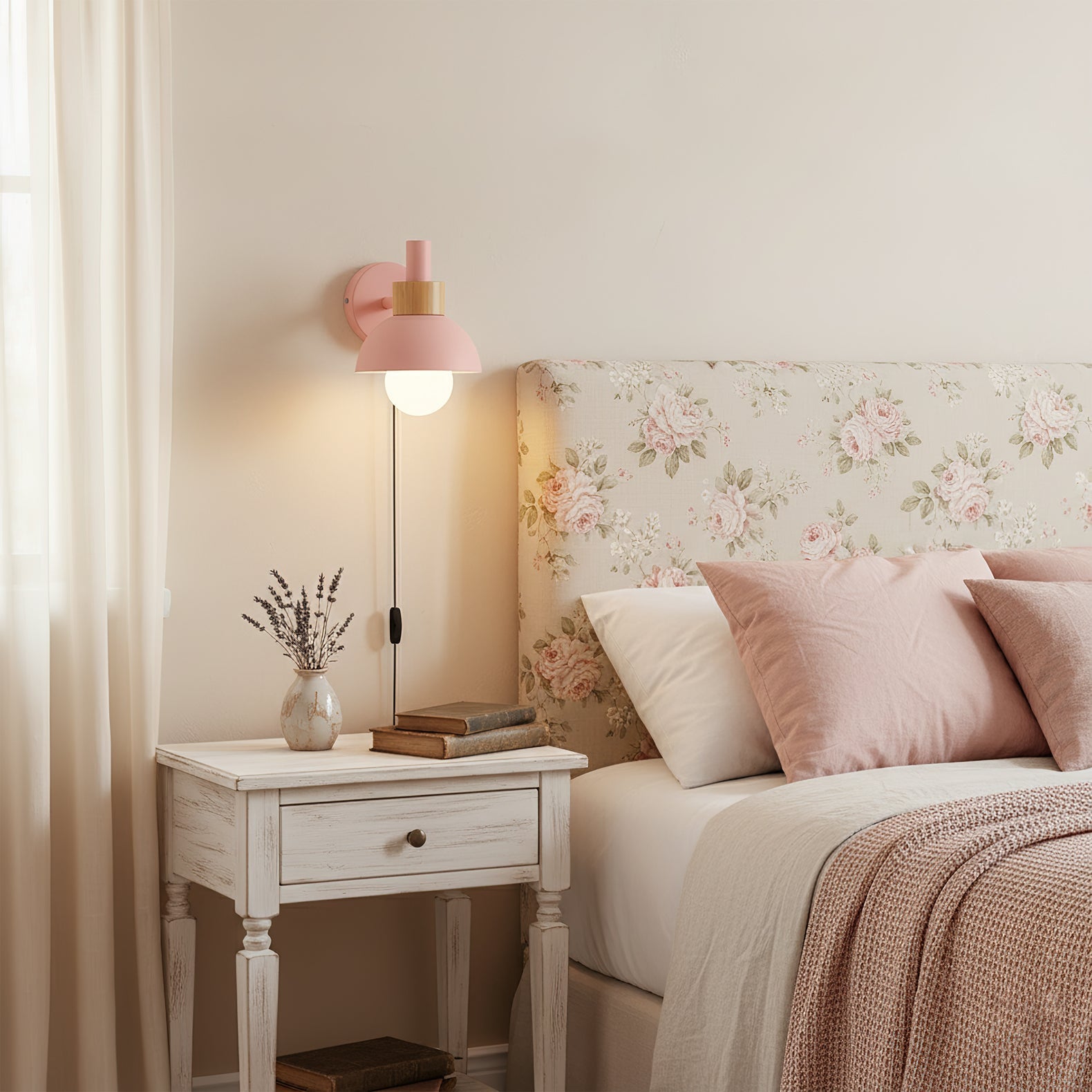 Classic Wall Light | Curved Arm Dome Shade Plug In Sconce