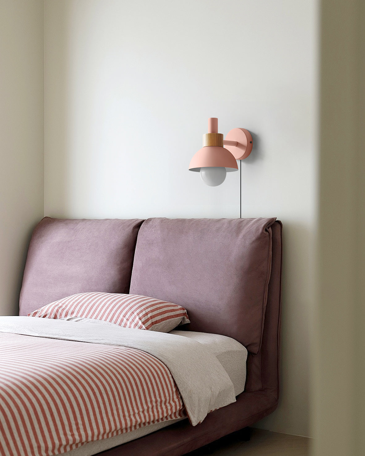 Classic Wall Light | Curved Arm Dome Shade Plug In Sconce