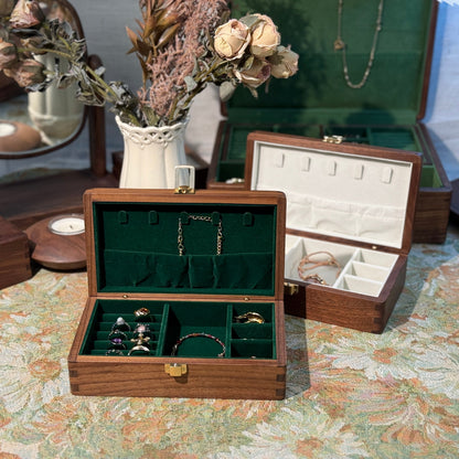 Walnut Jewelry Box with Green Velvet Lining