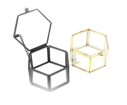Geometric Clear Glass Jewellery Box | Modern Storage Solution-HEXAGON-GOLD-State of Style