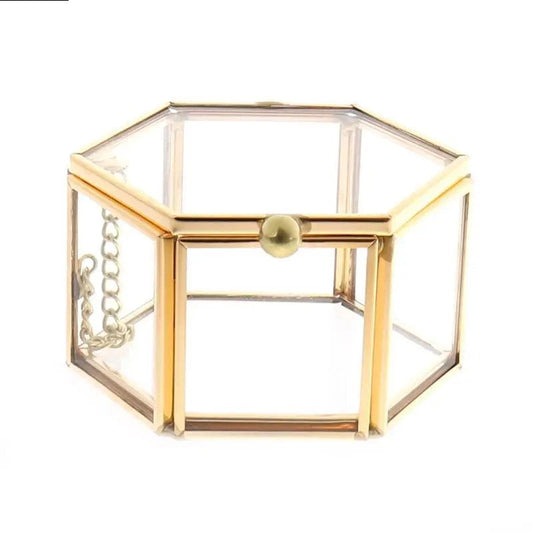 Geometric Clear Glass Jewellery Box | Modern Storage Solution-HEXAGON-GOLD-State of Style
