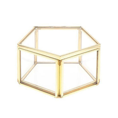 Geometric Clear Glass Jewellery Box | Modern Storage Solution-PENTAGON-GOLD-State of Style