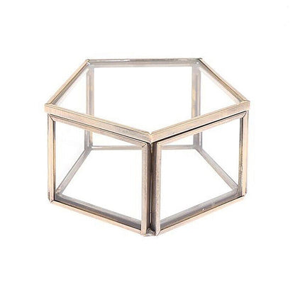 Geometric Clear Glass Jewellery Box | Modern Storage Solution-PENTAGON-ROSE GOLD-State of Style