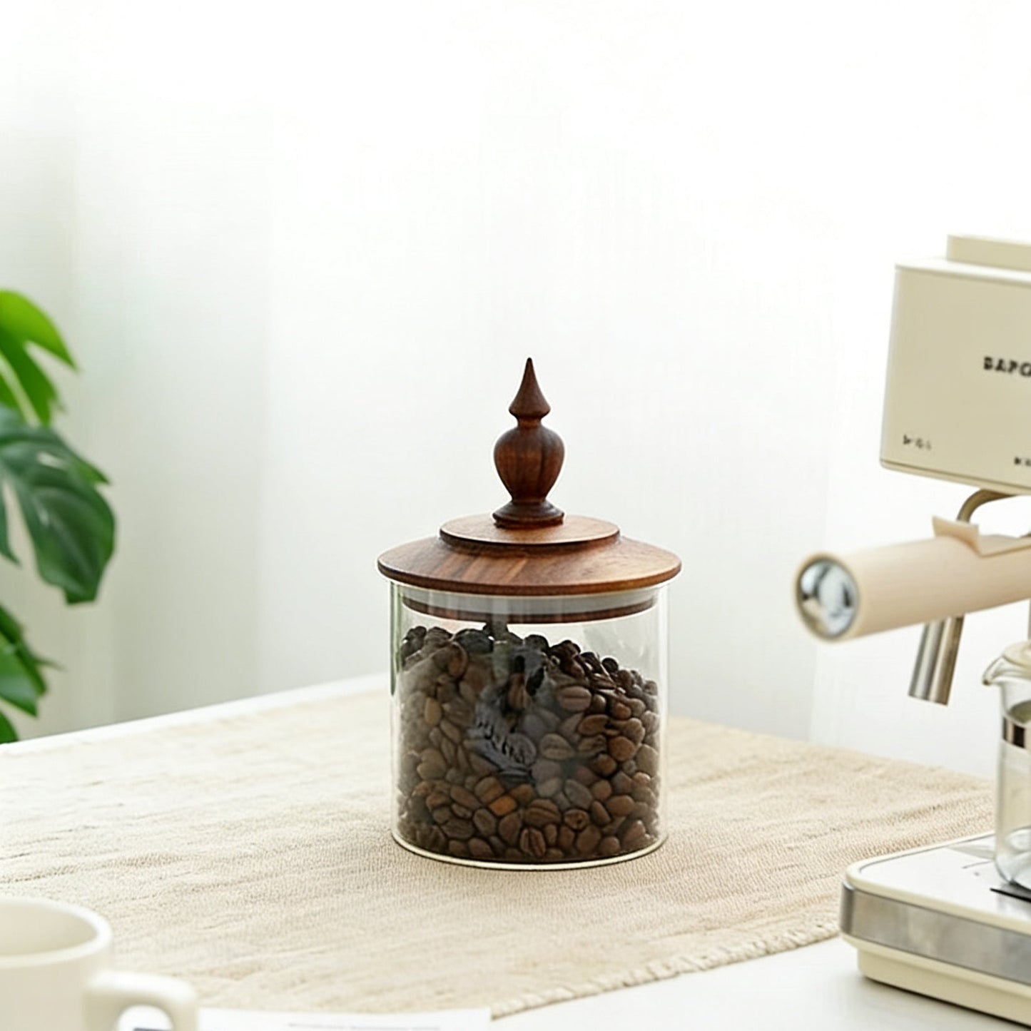 Retro Style Glass Storage Canister with Walnut Lid