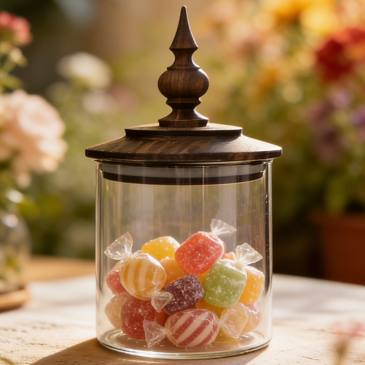 Retro Style Glass Storage Canister with Walnut Lid