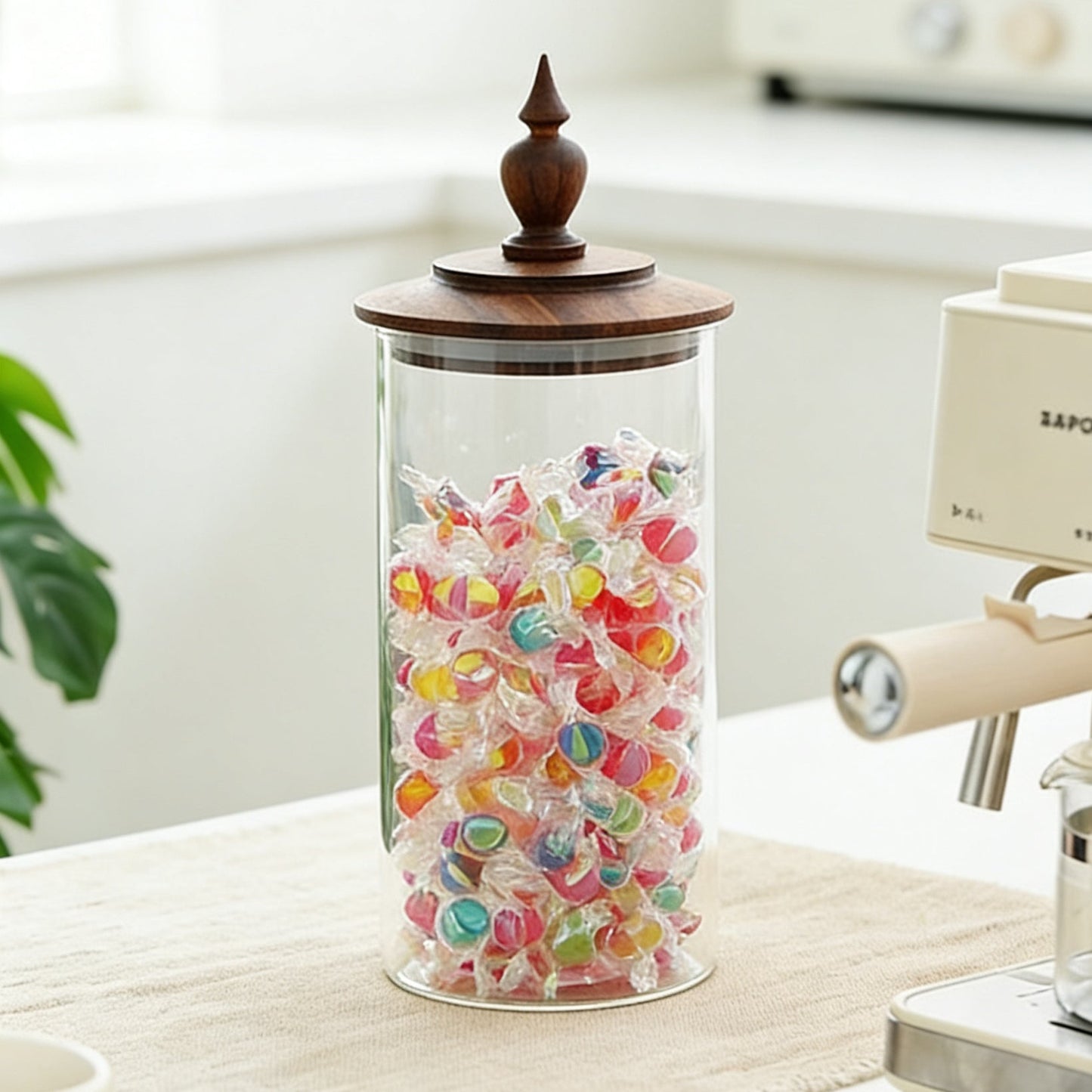 Retro Style Glass Storage Canister with Walnut Lid