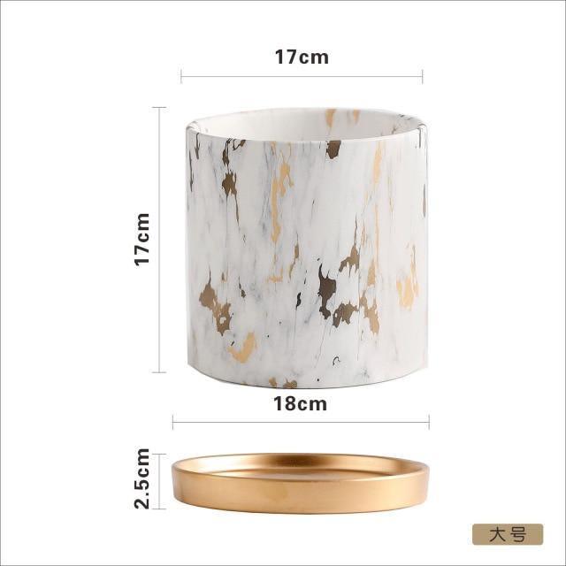 Marble Pattern Ceramic Planter Set