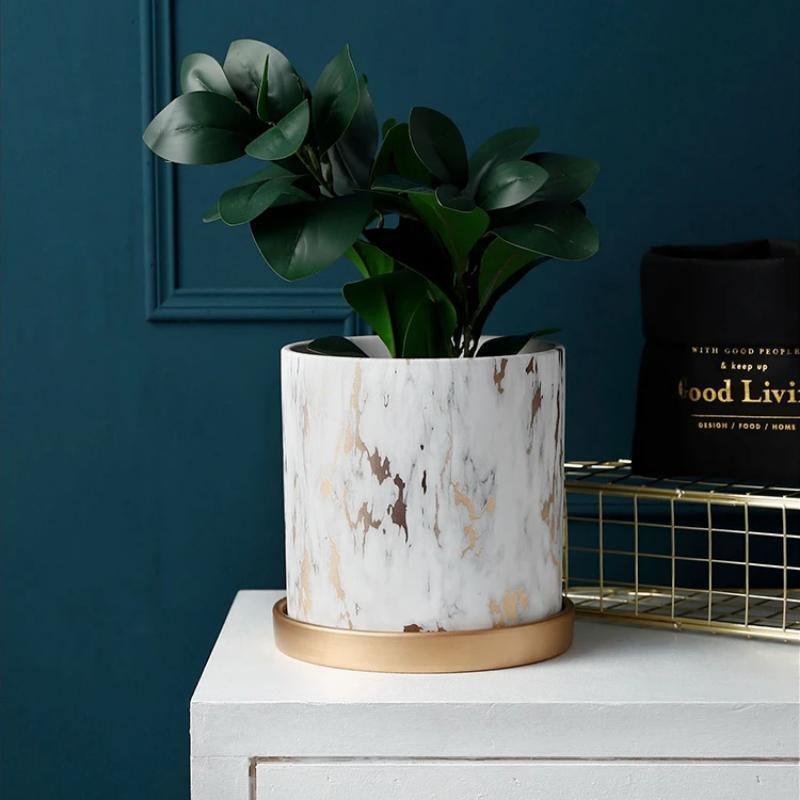 Marble Pattern Ceramic Planter Set
