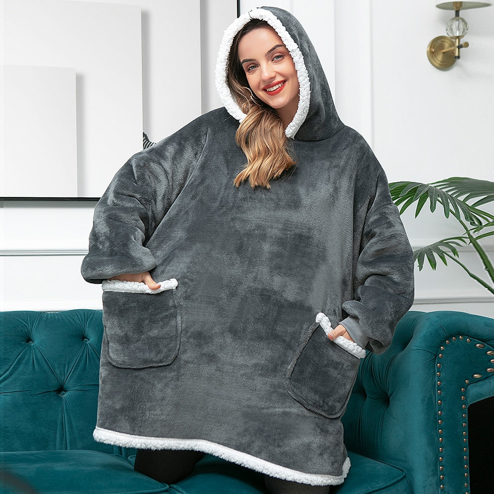 Hoodie & Blanket | Wonderful combination of a soft hoodie and a comfortable blanket in one!-Washed Pink & White-State of Style
