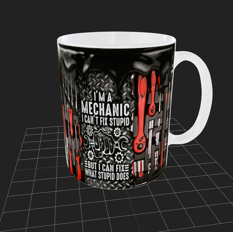 Witty Ceramic Coffee Mug | Red Tools Shop Theme Print