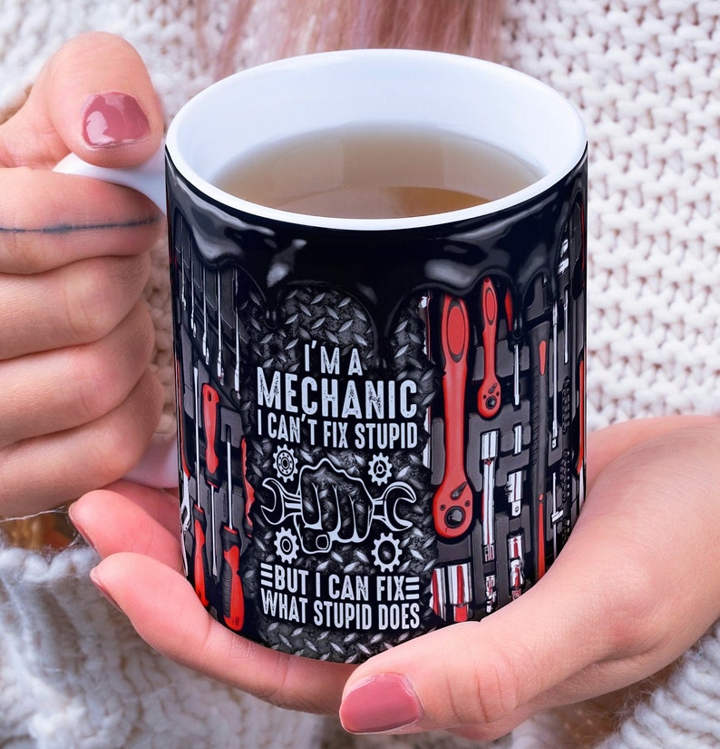 Witty Ceramic Coffee Mug | Red Tools Shop Theme Print