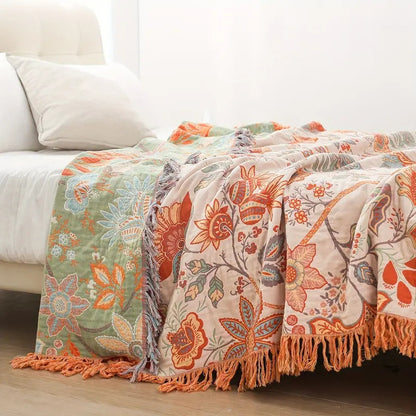 Rustic Boho Throw Blanket | Intricate Floral Woven Pattern