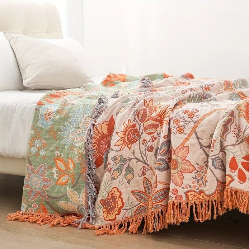Floral Woven Cotton Blanket