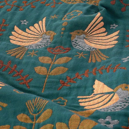 Scandinavian Bird Throw Blanket | Nature Inspired Woven Pattern