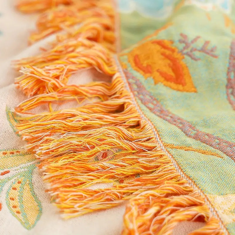 Rustic Boho Throw Blanket | Intricate Floral Woven Pattern