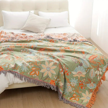 Rustic Boho Throw Blanket | Intricate Floral Woven Pattern