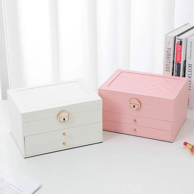 Jewellery box with multiple layers and velvet interior – Maeva-Dark green-State of Style