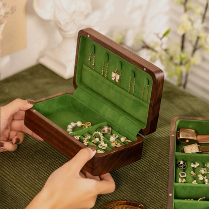 Walnut Jewelry Box with Green Velvet Lining