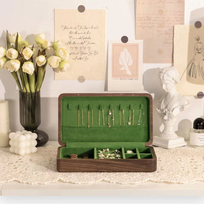 Walnut Jewelry Box with Green Velvet Lining