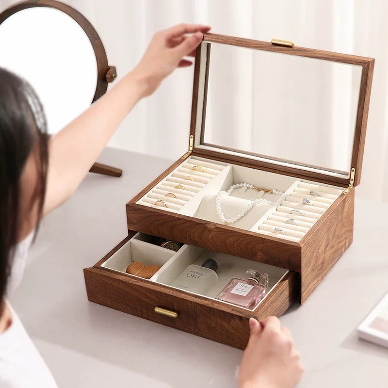 Walnut Jewelry Box with Sliding Drawers