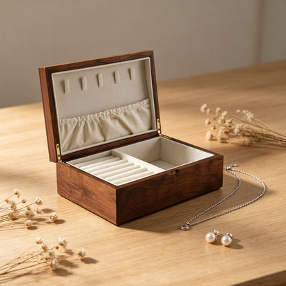 Walnut Jewelry Box with Sliding Drawers