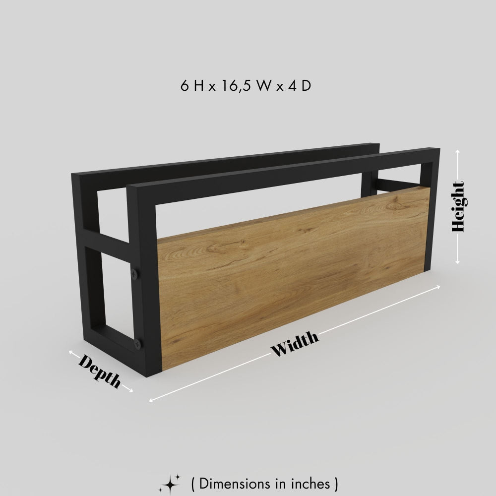 Dimension guide for Minimalist Slipper Rack and Shelf showing product measurements and scale references for comparison.
