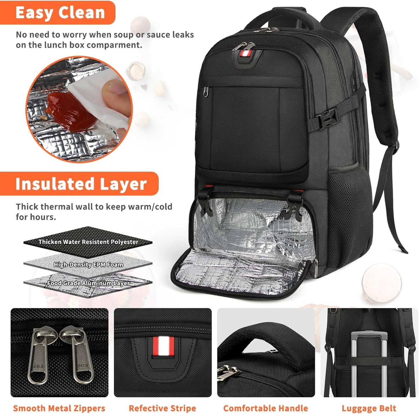Large Insulated Lunch Bag Backpack | Travel Laptop Cooler