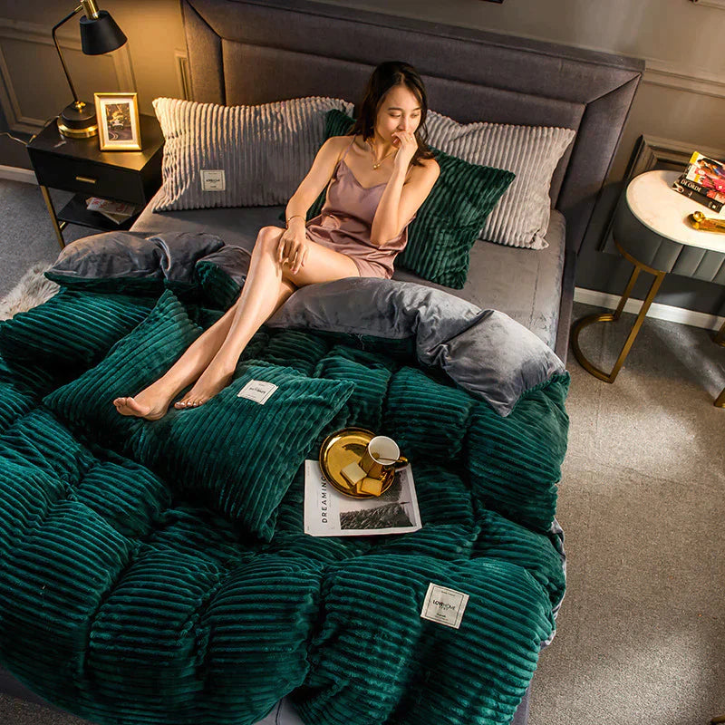 Luxurious and Comfortable Duvet Cover - DreamWeave-150×200 cm incl. 2 pillowcases-Dark Green-State of Style
