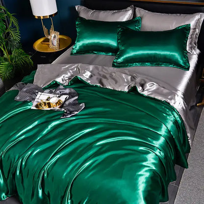 Luxury Plain Satin Duvet Cover - SilkSerenity-Green-150X200CM-State of Style