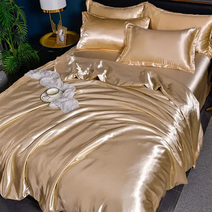 Luxury Plain Satin Duvet Cover - SilkSerenity-Light Gold-150X200CM-State of Style