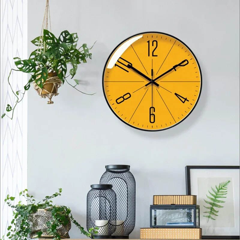 Mid Century Wall Clock | Yellow Face Quartz Movement