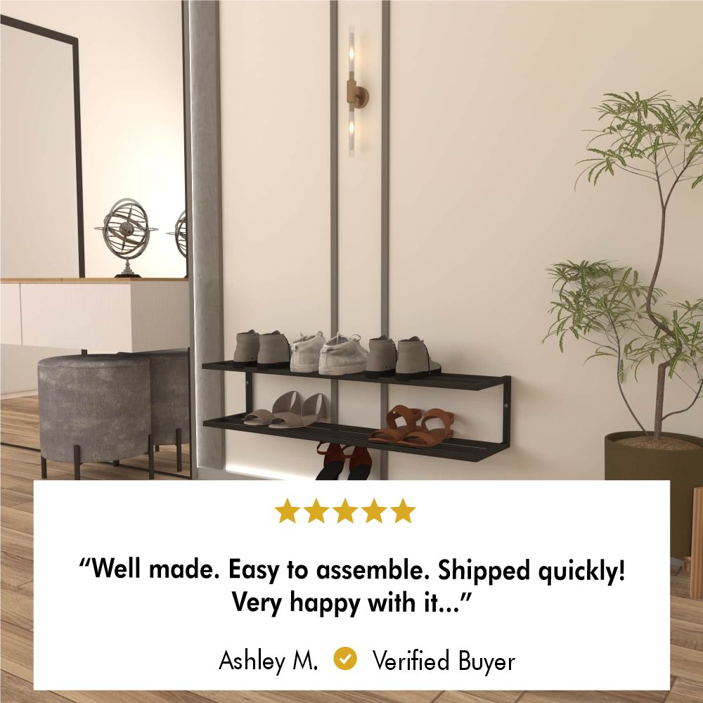 2 Tier Metal Shoe Storage shown in a styled entryways setting with finish and proportions visible.