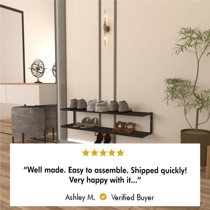 2 Tier Metal Shoe Storage shown in a styled entryways setting with finish and proportions visible.