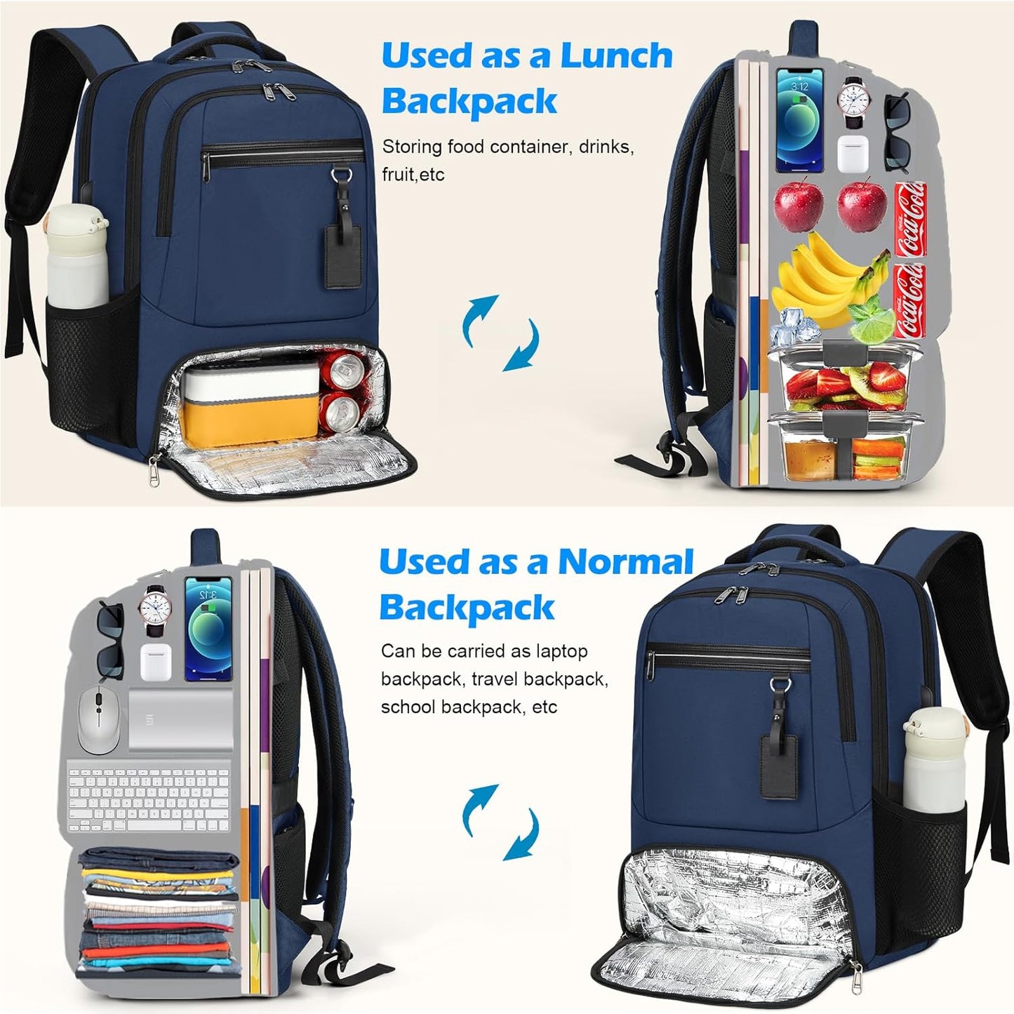 USB Travel Lunch Bag | Waterproof Laptop Cooler Backpack