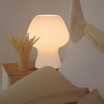 Mushroom Table Lamp | Vintage Ribbed Glass Bedside Table Desk Light