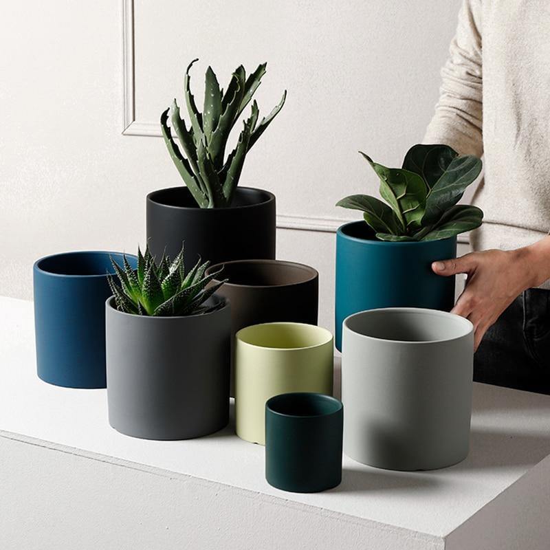 Modern Color Block Ceramic Planter Set