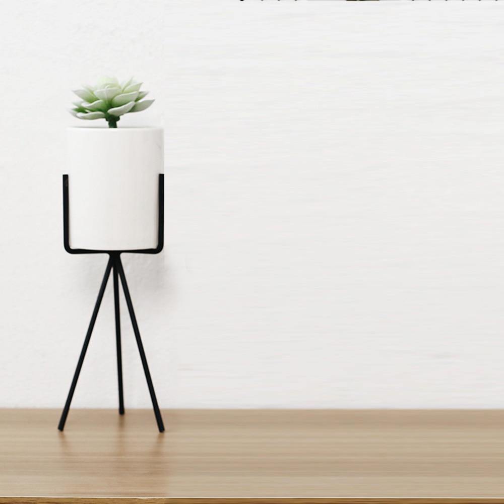 Geometric Metal Stand Ceramic Planter Set