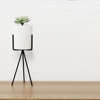 Geometric Metal Stand Ceramic Planter Set
