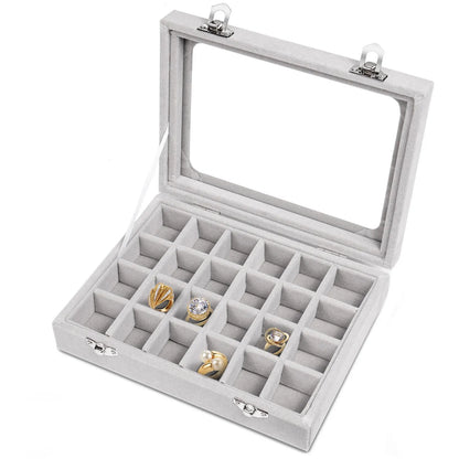 Velvet Transparent Lid Jewellery Box-BEIGE-State of Style