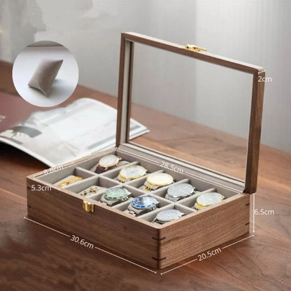 Walnut Watch Display Case with Glass Top