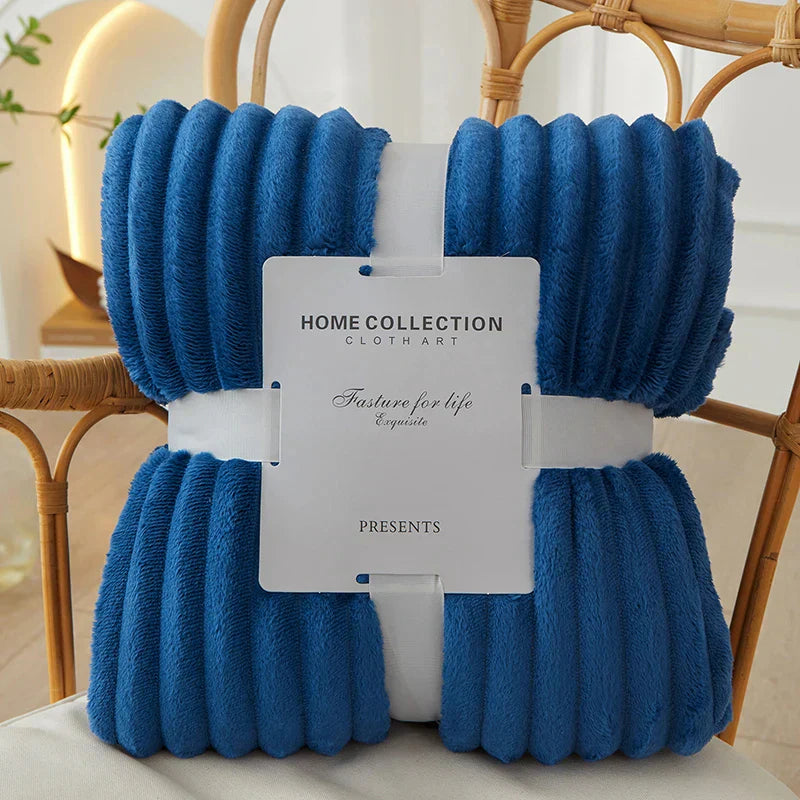 Wide Striped Flannel Fleece Blanket - CozyStripe-Dark Blue-100x150cm-State of Style