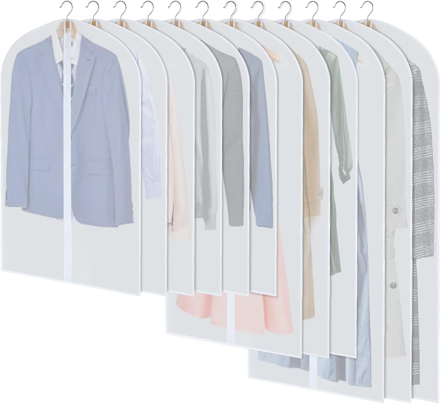 12-Pack Clear Clothes Garment Bag | PEVA Hanging Suit Storage